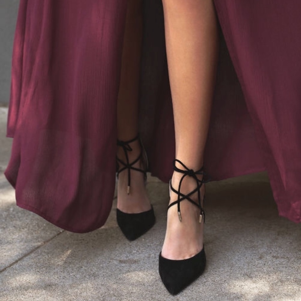 Black Suede Lace-Up Heals